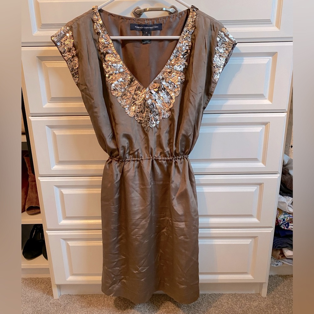 French Connection dress with waist tie and sequence detailing
